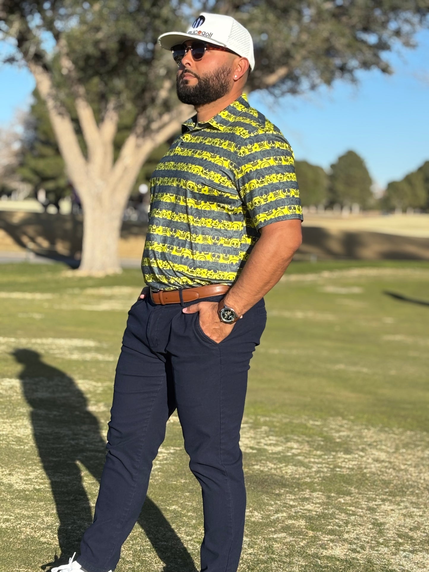 Skull Polo Black & Yellow Stripes