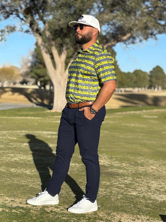 Skull Polo Black & Yellow Stripes