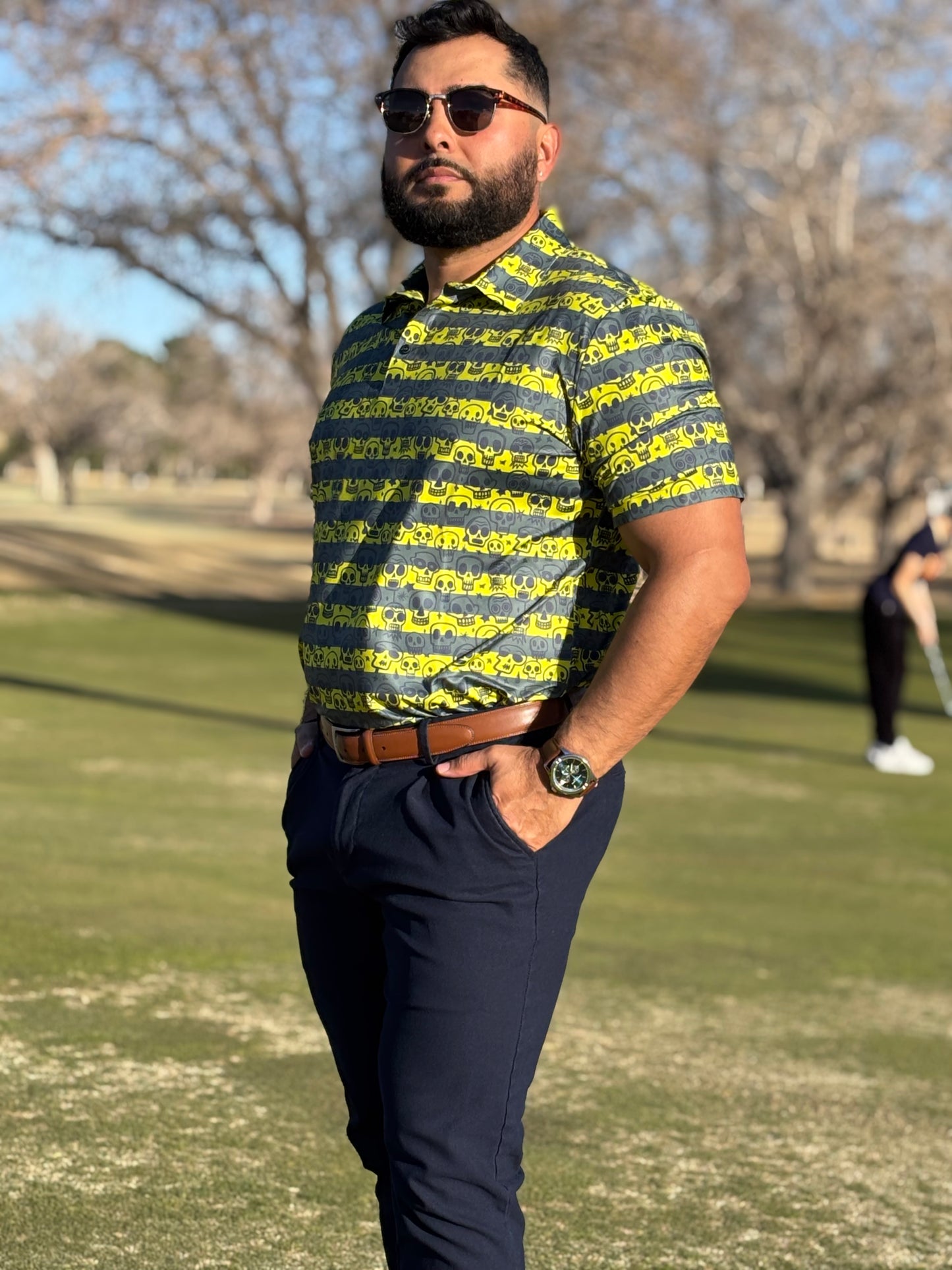 Skull Polo Black & Yellow Stripes